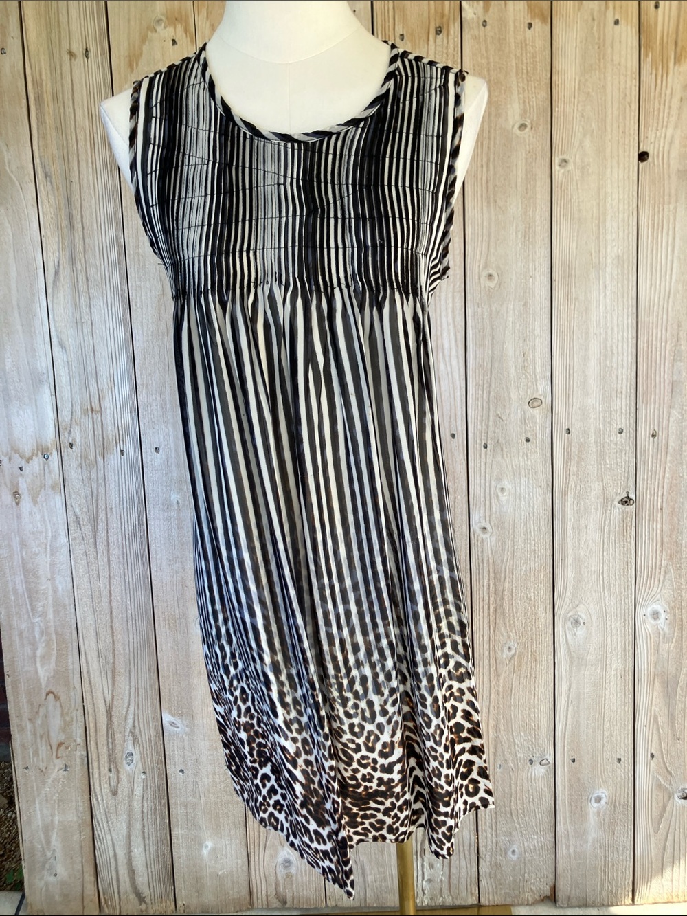 Fever Black and White Striped to Leopard-Print Mini Dress